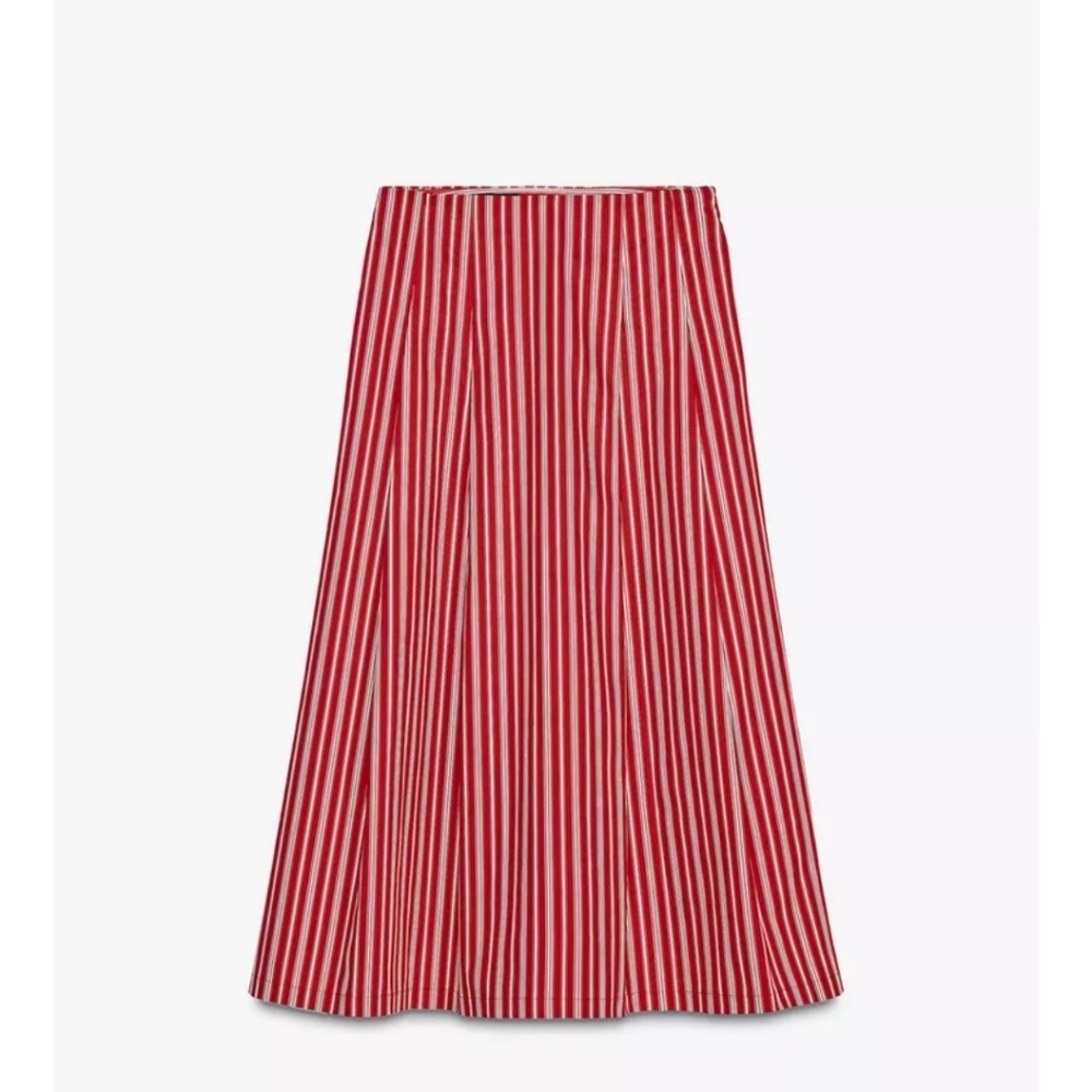 Zara Red and White Striped Women's Skirt